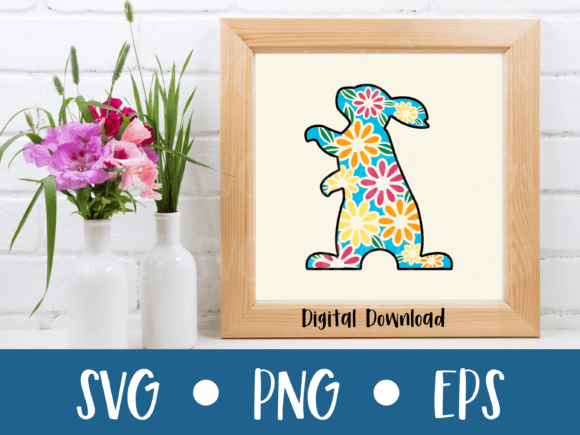 3D Layered Floral Easter Bunny SVG Graphics & Print Templates
