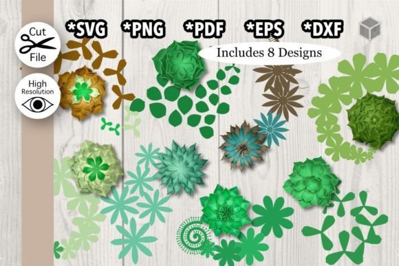 8 Layered Paper Succulents: 3D SVG & Paper Flowers