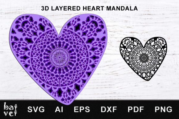 Heart Mandala 3D SVG for Shapes