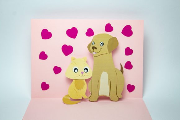 Pop-up Card Cat & Dog: 3D SVG Greeting Cards